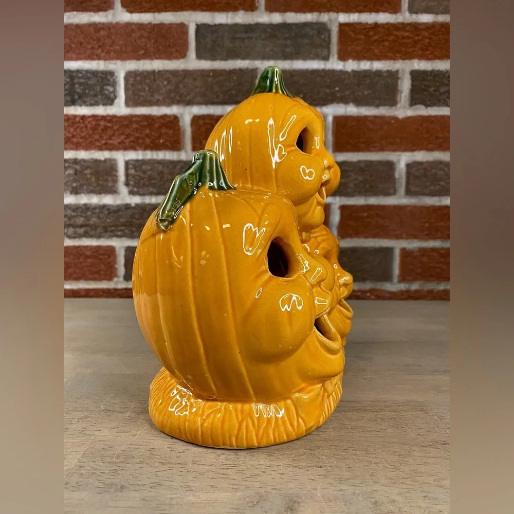 VTG Halloween Ceramic Light Up Pumpkin Patch Jack O Lantern 8 x 7